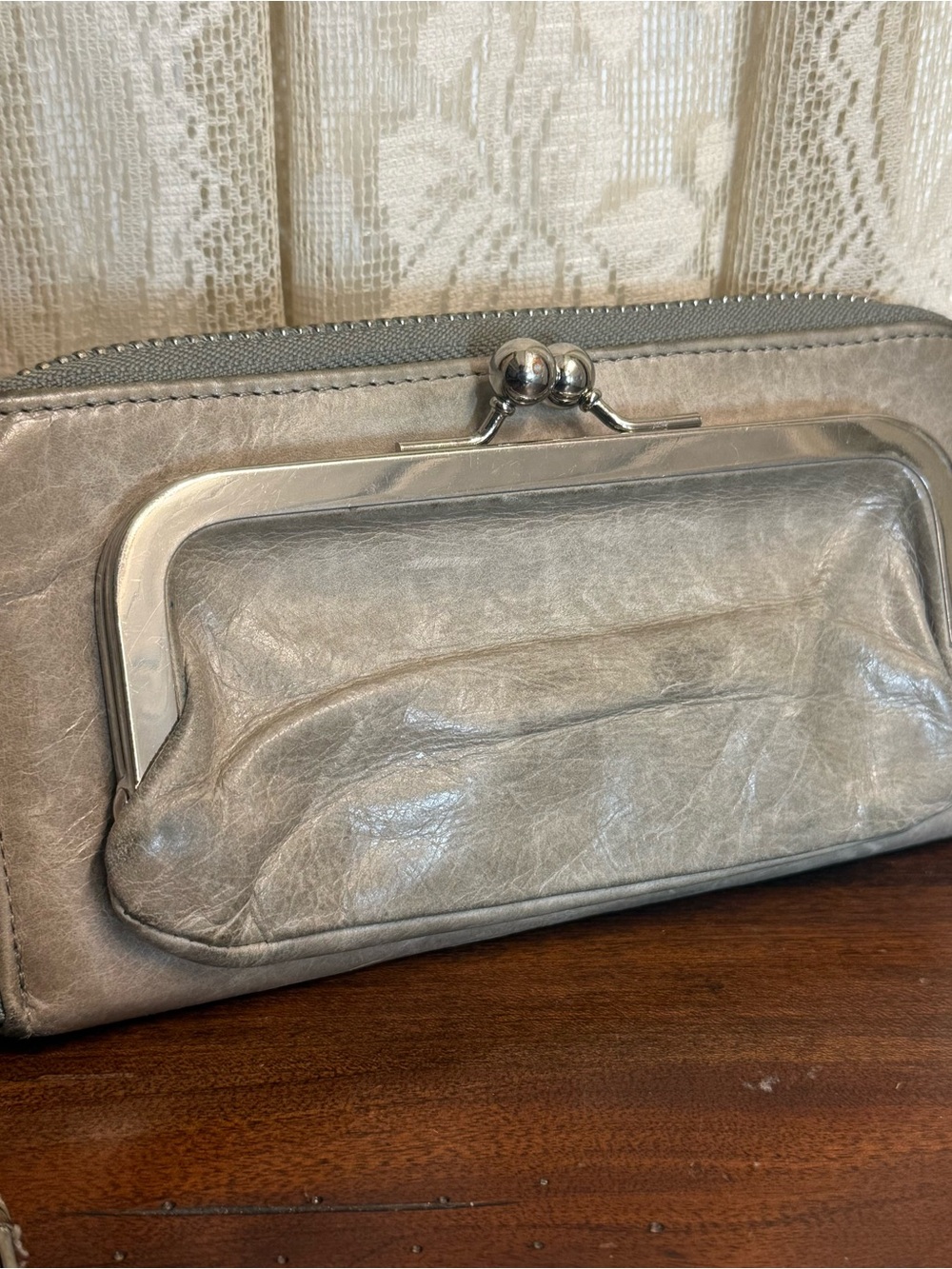 HOBO Metallic Silver Kiss-Lock Wallet Clutch